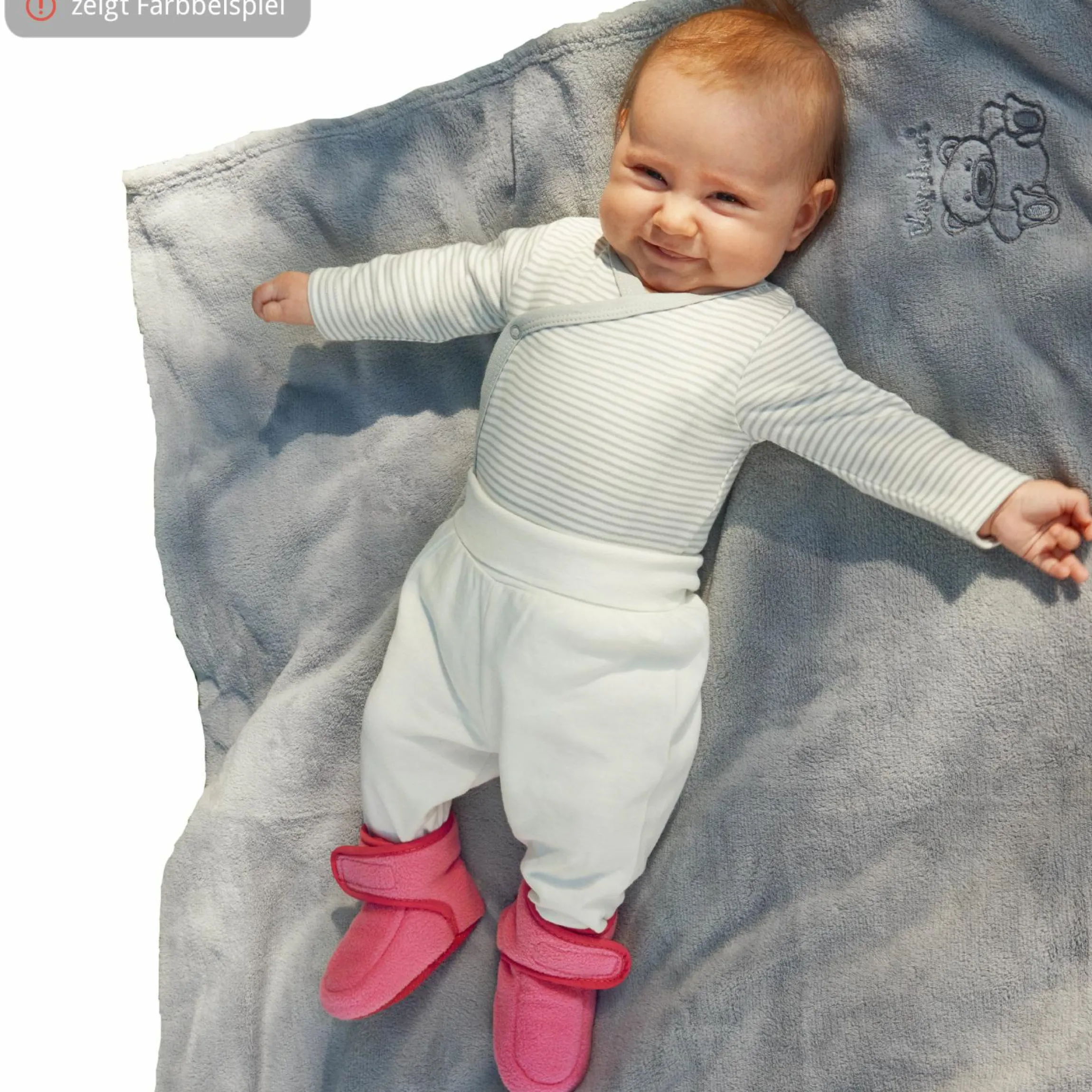 Fleece-Schuh mit Klettverschluss - Grau - Gr. 18 / 19