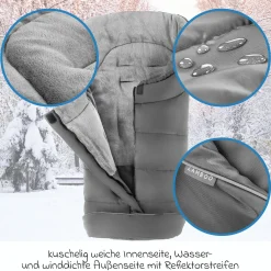 Fußsack für Joie Buggy (Litetrax, Mytrax, Chrome uvm. Kinderwagen) mit Tasche - Grau