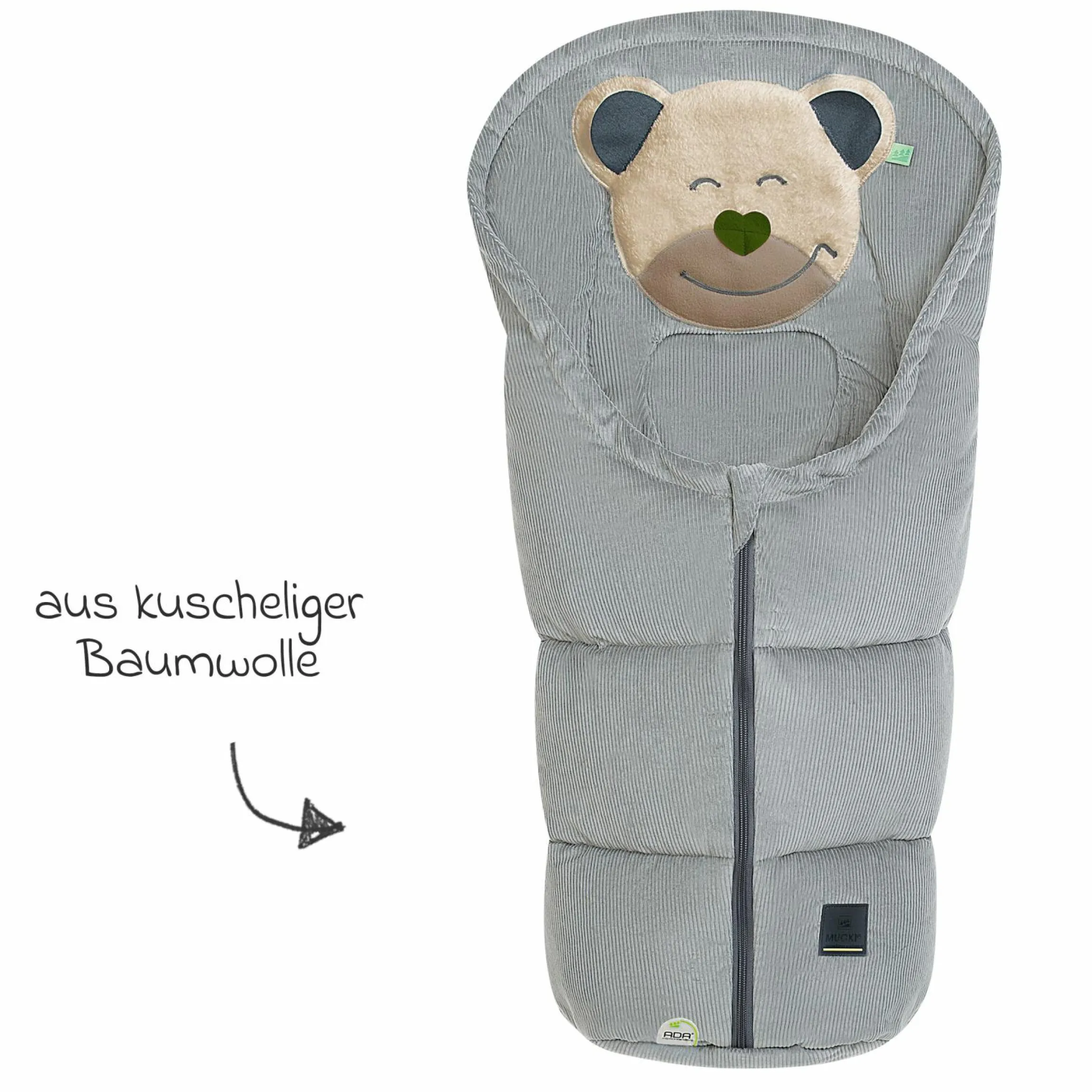 Fußsack Mucki Cord für Babyschale & Babywanne - Light Grey