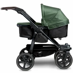 Geschwister- & Zwillingskinderwagen Duo 2 mit Luftkammerreifen - 2x Kombi-Einheit (Wanne+Sitz) mit Liegeposition & XXL Zamboo Zubehör - Olive - Kollektion 2025