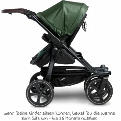 Geschwister- & Zwillingskinderwagen Duo 2 mit Luftkammerreifen - 2x Kombi-Einheit (Wanne+Sitz) mit Liegeposition & XXL Zamboo Zubehör - Olive - Kollektion 2025