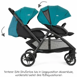 Geschwister- & Zwillingskinderwagen Evalite Duo ultraleicht nur ca 10 kg Eigengewicht Rücksitz mit Liegeposition - inkl. Regenschutz - Capri - Kollektion 2025