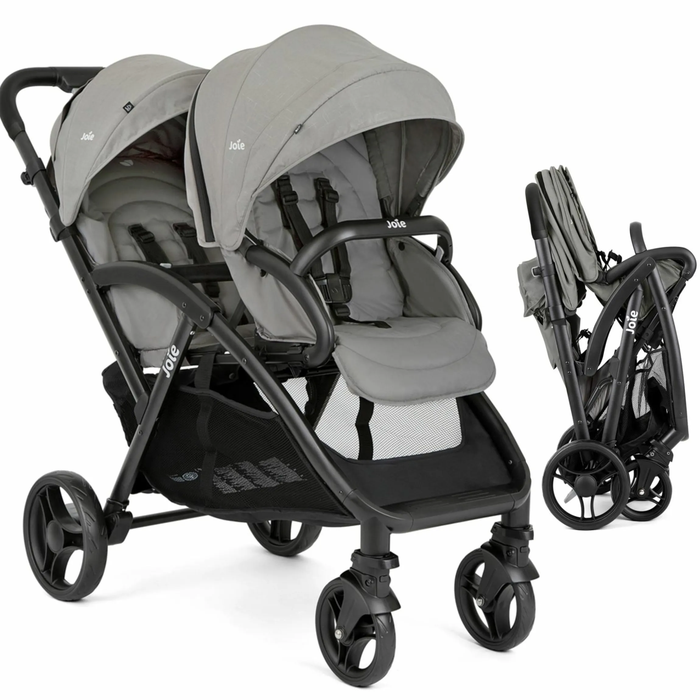 Geschwister- & Zwillingskinderwagen Evalite Duo ultraleicht nur ca 10 kg Eigengewicht Rücksitz mit Liegeposition - inkl. Regenschutz - Pebble - Kollektion 2025