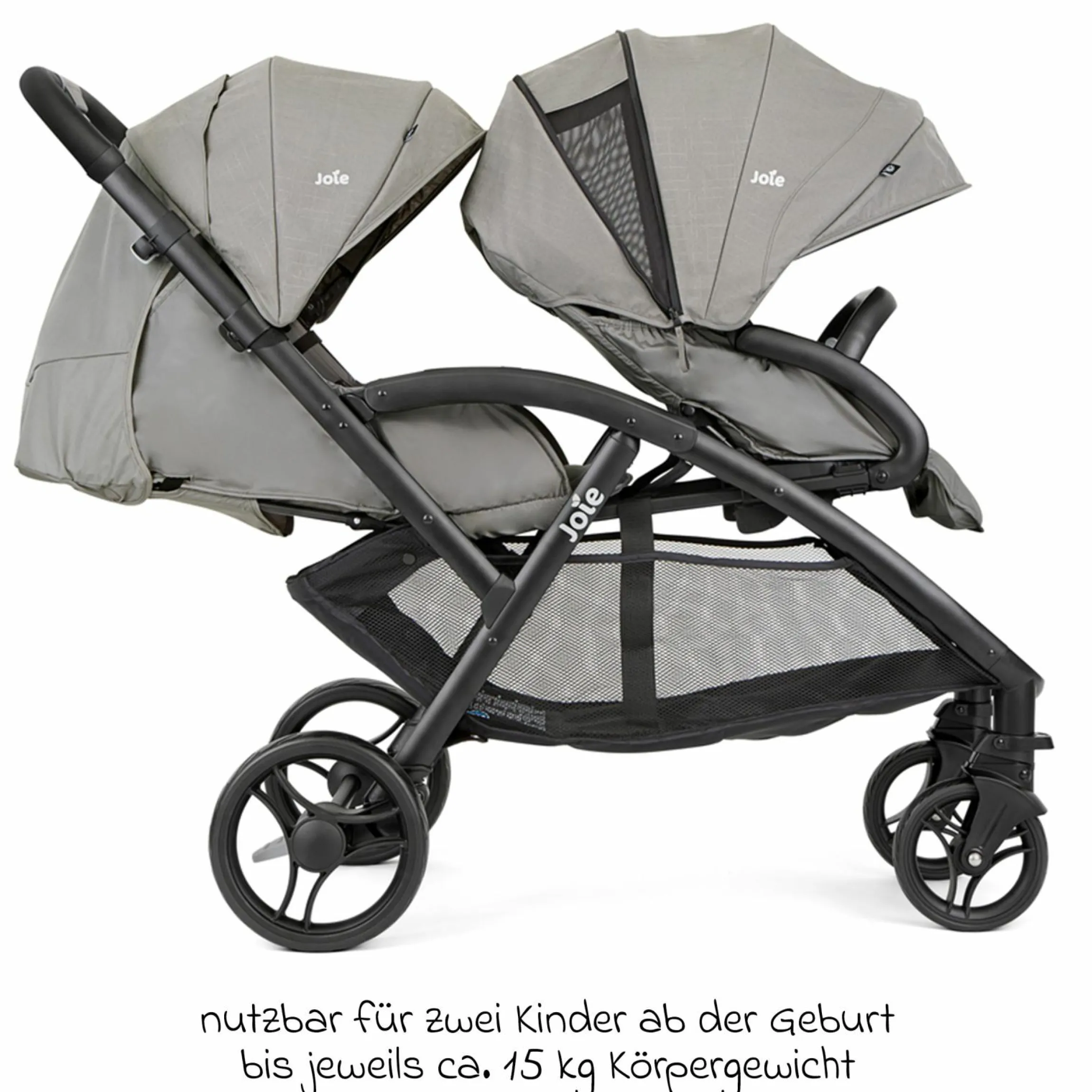 Geschwister- & Zwillingskinderwagen Evalite Duo ultraleicht nur ca 10 kg Eigengewicht Rücksitz mit Liegeposition - inkl. Regenschutz - Pebble - Kollektion 2025