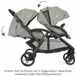 Geschwister- & Zwillingskinderwagen Evalite Duo ultraleicht nur ca 10 kg Eigengewicht Rücksitz mit Liegeposition - inkl. Regenschutz - Pebble - Kollektion 2025