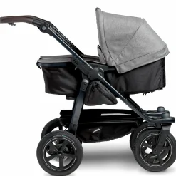 Geschwister- & Zwillingskinderwagen Duo 2 mit Luftreifen - 2x Kombi-Einheit (Wanne+Sitz) mit Liegeposition & XXL Zamboo Zubehör - Premium Grau - Kollektion 2025