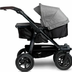 Geschwister- & Zwillingskinderwagen Duo 2 mit Luftreifen - 2x Kombi-Einheit (Wanne+Sitz) mit Liegeposition & XXL Zamboo Zubehör - Premium Grau - Kollektion 2025