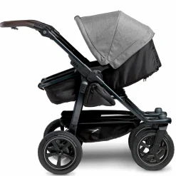 Geschwister- & Zwillingskinderwagen Duo 2 mit Luftreifen - 2x Kombi-Einheit (Wanne+Sitz) mit Liegeposition & XXL Zamboo Zubehör - Premium Grau - Kollektion 2025