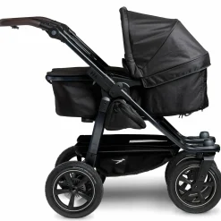 Geschwister- & Zwillingskinderwagen Duo 2 mit Luftreifen - 2x Kombi-Einheit (Wanne+Sitz) mit Liegeposition & XXL Zamboo Zubehör - Schwarz - Kollektion 2025