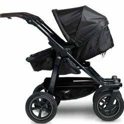 Geschwister- & Zwillingskinderwagen Duo 2 mit Luftreifen - 2x Kombi-Einheit (Wanne+Sitz) mit Liegeposition & XXL Zamboo Zubehör - Schwarz - Kollektion 2025
