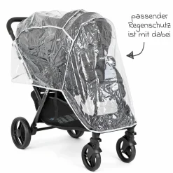 Geschwister- & Zwillingskinderwagen Evalite Duo ultraleicht nur ca 10 kg Eigengewicht Rücksitz mit Liegeposition - inkl. Regenschutz - Shale - Kollektion 2025