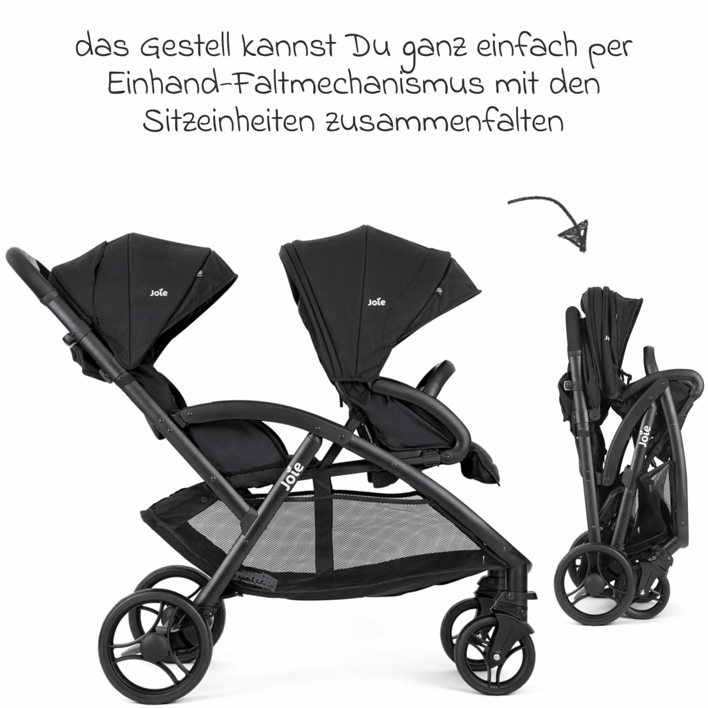 Geschwister- & Zwillingskinderwagen Evalite Duo ultraleicht nur ca 10 kg Eigengewicht Rücksitz mit Liegeposition - inkl. Regenschutz - Shale - Kollektion 2025