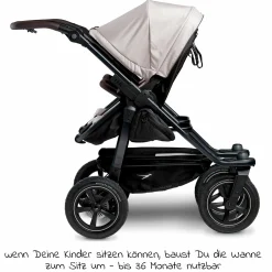 Geschwister- & Zwillingskinderwagen Duo 2 mit Luftreifen - 2x Kombi-Einheit (Wanne+Sitz) mit Liegeposition & XXL Zamboo Zubehör - Sand - Kollektion 2025