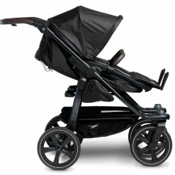 Geschwister- & Zwillingskinderwagen Duo 2 mit Luftkammerreifen - 2x Kombi-Einheit (Wanne+Sitz) mit Liegeposition & XXL Zamboo Zubehör - Schwarz - Kollektion 2025