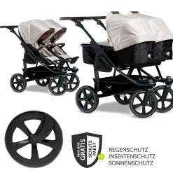 Geschwister- & Zwillingskinderwagen Duo 2 mit Luftkammerreifen - 2x Kombi-Einheit (Wanne+Sitz) mit Liegeposition & XXL Zamboo Zubehör - Sand - Kollektion 2025