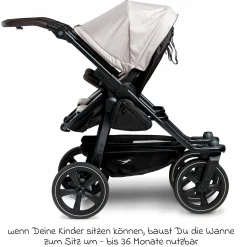 Geschwister- & Zwillingskinderwagen Duo 2 mit Luftkammerreifen - 2x Kombi-Einheit (Wanne+Sitz) mit Liegeposition & XXL Zamboo Zubehör - Sand - Kollektion 2025