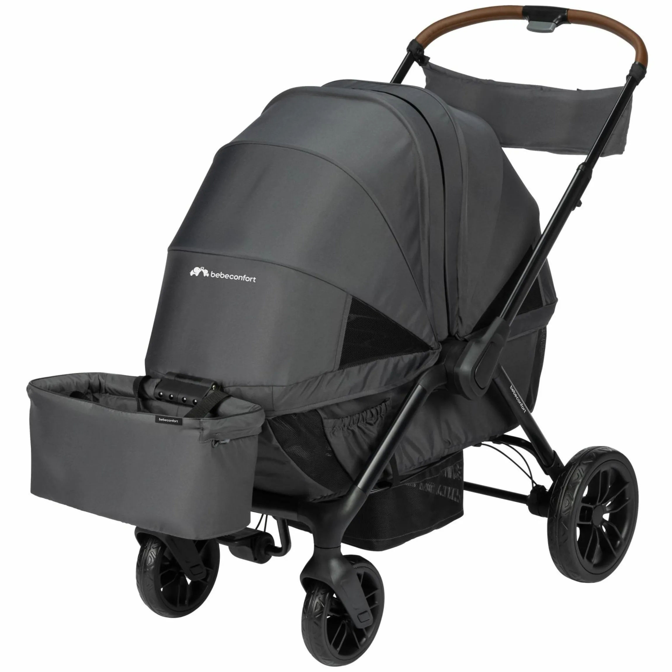 Geschwister- & Zwillingskinderwagen Helios mit 2 sich gegenüberliegende Sitzen, Teleskopschieber & All-Terrain Räder - Mineral Graphite - Kollektion 2025