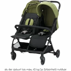 Geschwister- & Zwillingskinderwagen Twin mit Liegeposition nur 10,2 kg und 78 cm Breit - Schwarz Grün