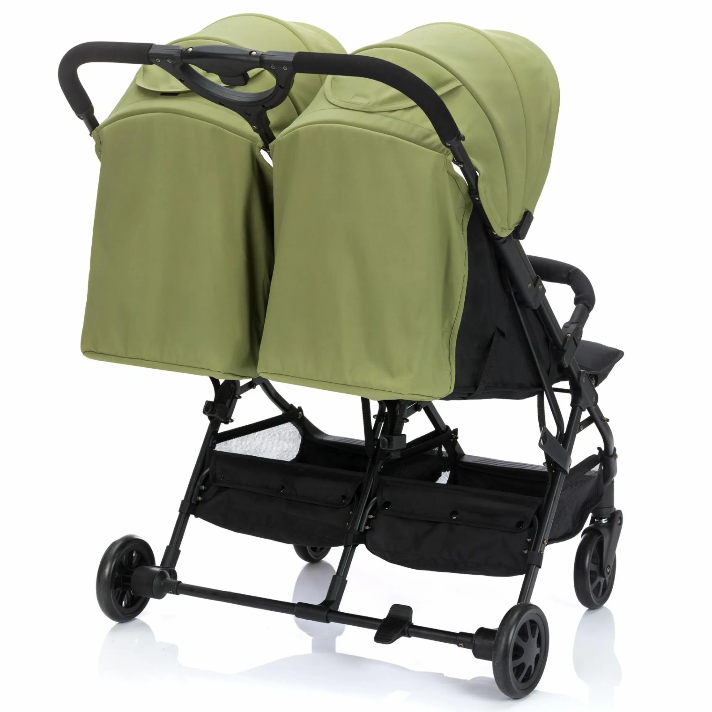 Geschwister- & Zwillingskinderwagen Twin mit Liegeposition nur 10,2 kg und 78 cm Breit - Schwarz Grün