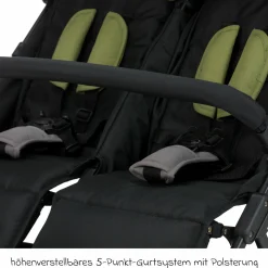Geschwister- & Zwillingskinderwagen Twin mit Liegeposition nur 10,2 kg und 78 cm Breit - Schwarz Grün