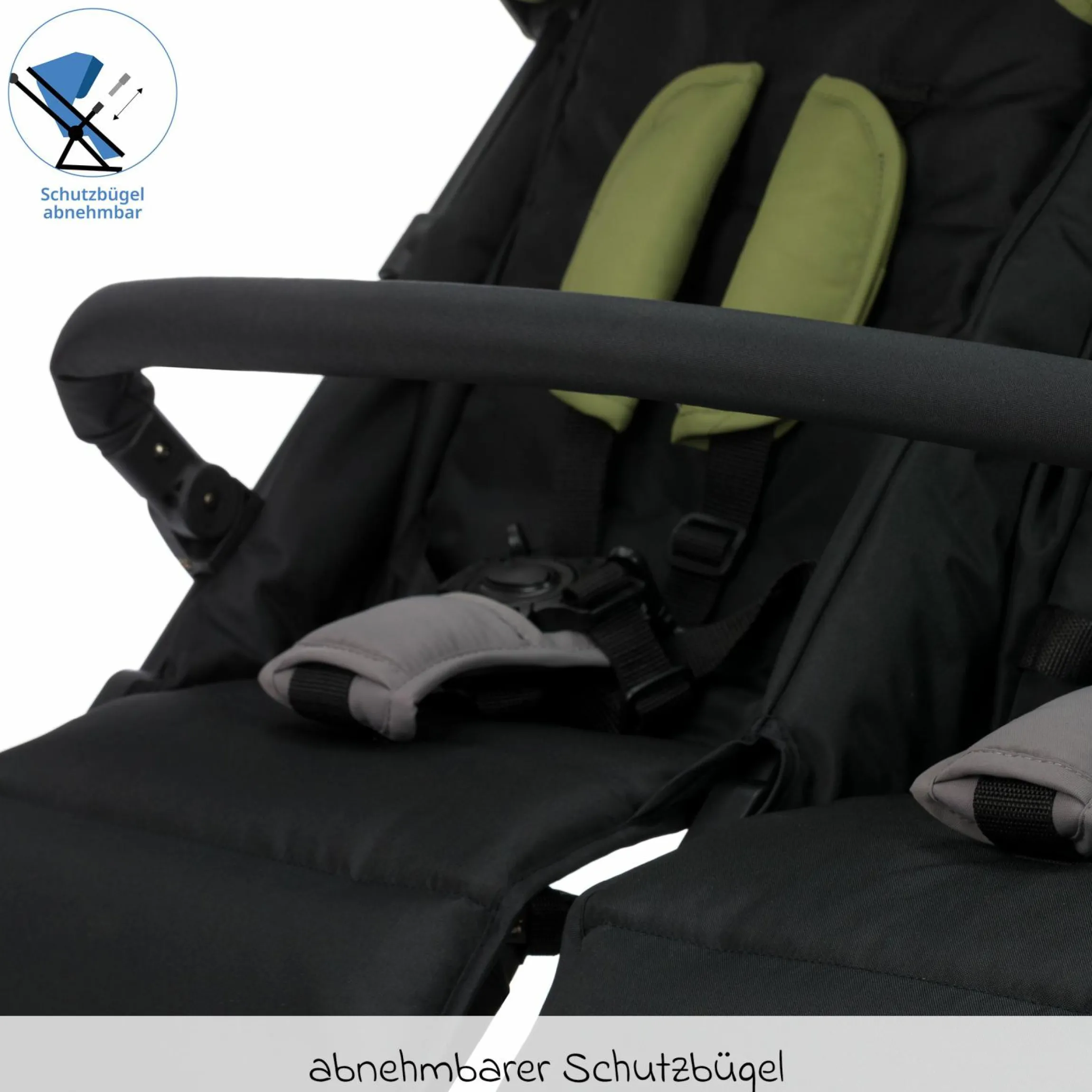 Geschwister- & Zwillingskinderwagen Twin mit Liegeposition nur 10,2 kg und 78 cm Breit - Schwarz Grün