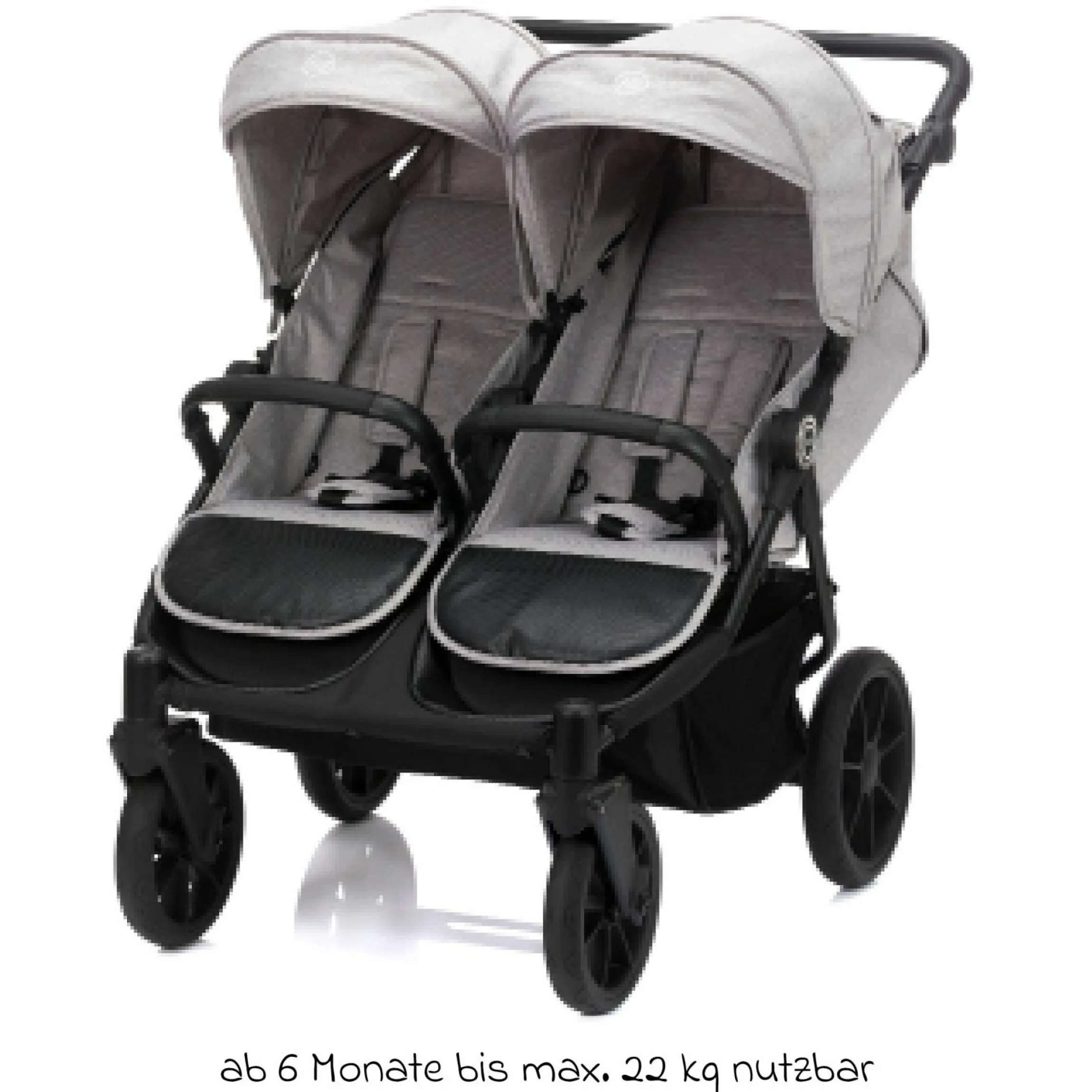 Geschwister- & Zwillingskinderwagen Duette bis 22 kg mit Liegeposition & Knickschieber - Grau