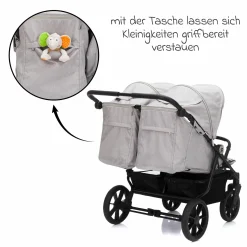 Geschwister- & Zwillingskinderwagen Duette bis 22 kg mit Liegeposition & Knickschieber - Grau