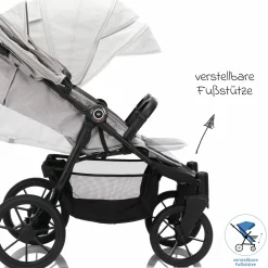 Geschwister- & Zwillingskinderwagen Duette bis 22 kg mit Liegeposition & Knickschieber - Grau