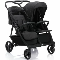 Geschwister- & Zwillingskinderwagen Duo mit Liegeposition, Schutzbügel pro Sitz nur 12,3 kg und 70 cm Breit - Schwarz Melange