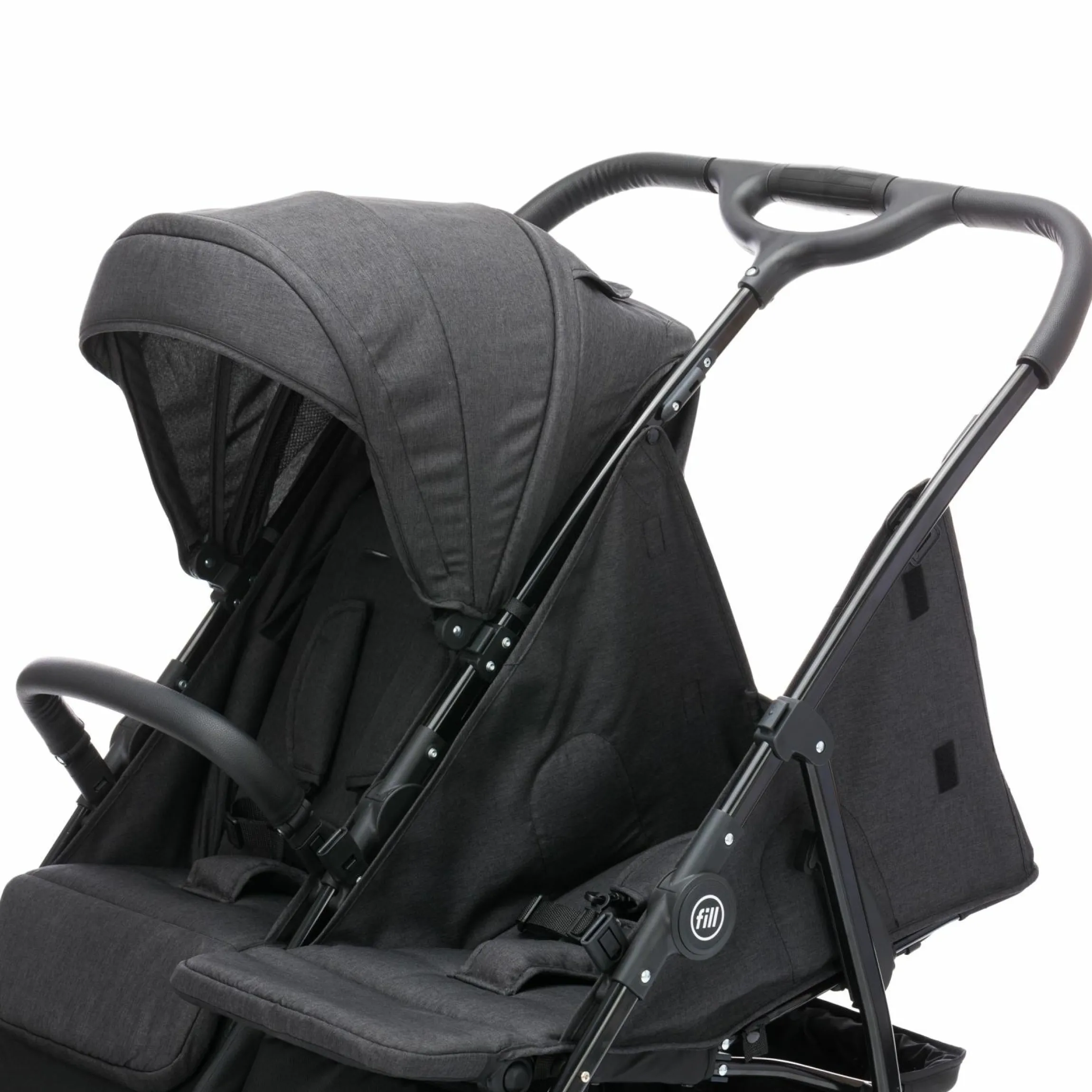 Geschwister- & Zwillingskinderwagen Duo mit Liegeposition, Schutzbügel pro Sitz nur 12,3 kg und 70 cm Breit - Schwarz Melange