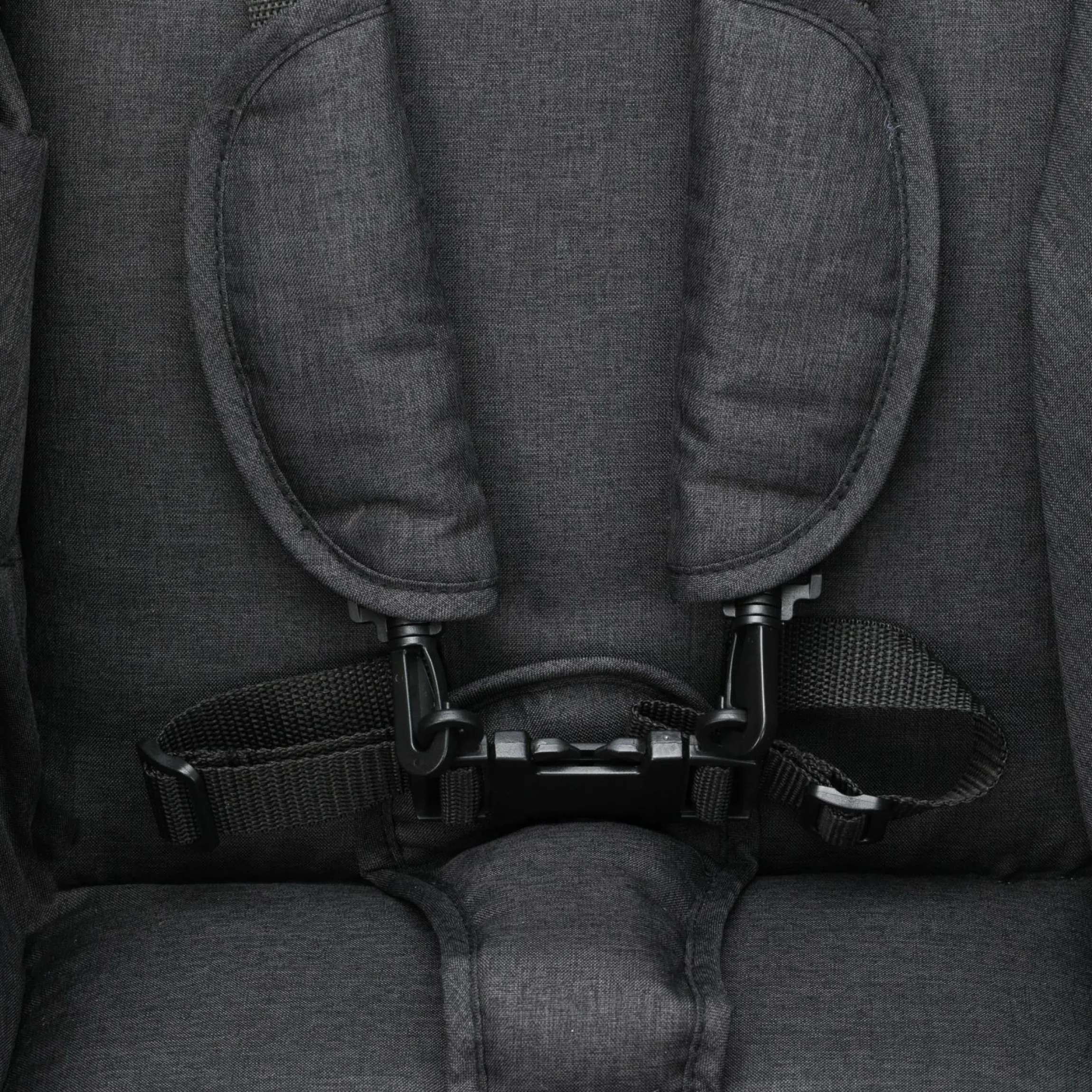 Geschwister- & Zwillingskinderwagen Duo mit Liegeposition, Schutzbügel pro Sitz nur 12,3 kg und 70 cm Breit - Schwarz Melange
