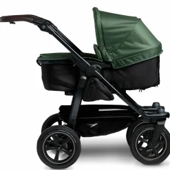 Geschwister- & Zwillingskinderwagen Duo 2 mit Luftreifen - 2x Kombi-Einheit (Wanne+Sitz) mit Liegeposition & XXL Zamboo Zubehör - Olive - Kollektion 2025