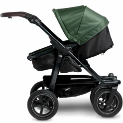 Geschwister- & Zwillingskinderwagen Duo 2 mit Luftreifen - 2x Kombi-Einheit (Wanne+Sitz) mit Liegeposition & XXL Zamboo Zubehör - Olive - Kollektion 2025