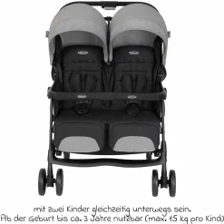 Geschwister- & Zwillingswagen DuoRider nur 12,1 kg Eigengewicht mit Liegeposition inkl. Regenschutz - Steeple Gray - Kollektion 2025