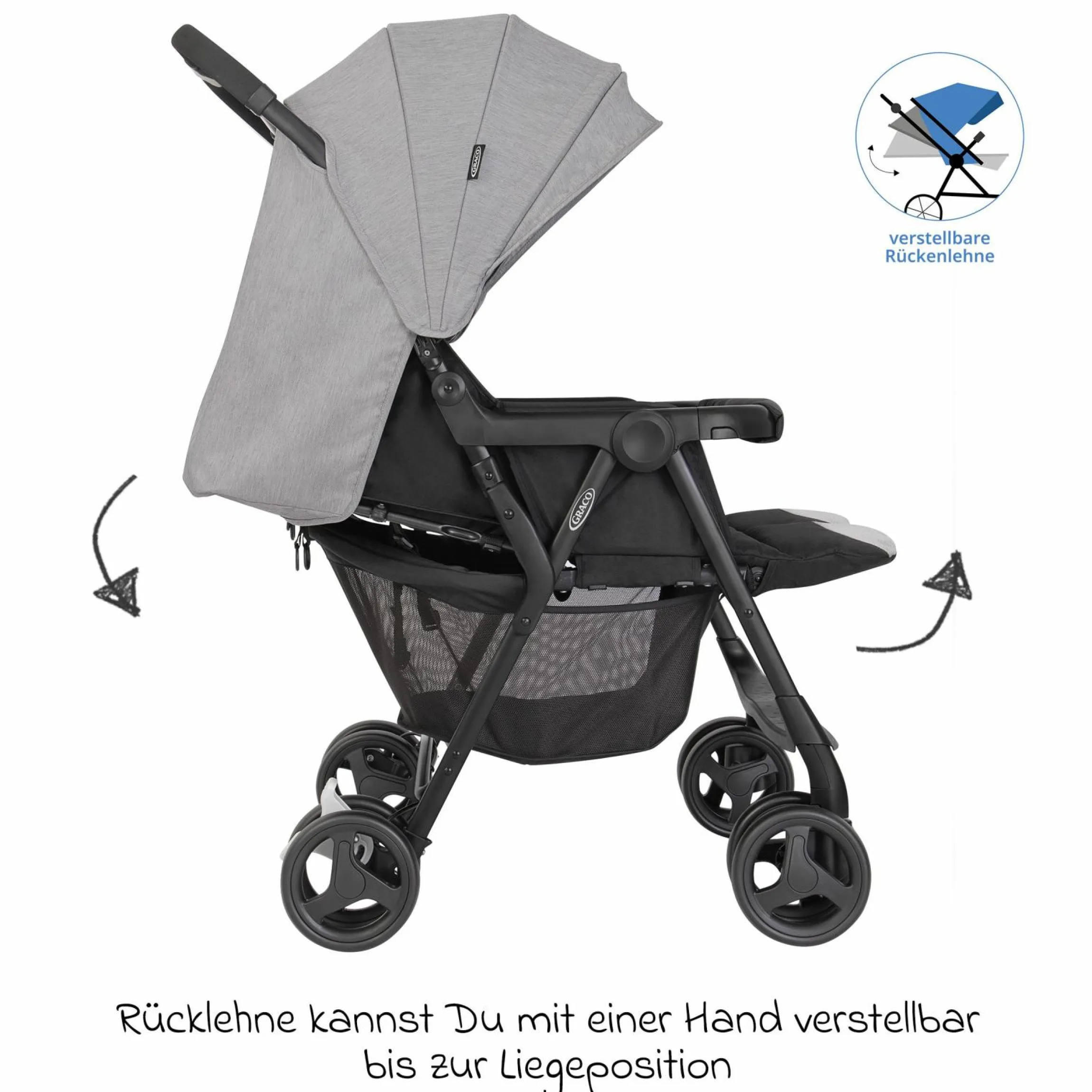 Geschwister- & Zwillingswagen DuoRider nur 12,1 kg Eigengewicht mit Liegeposition inkl. Regenschutz - Steeple Gray - Kollektion 2025