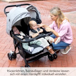 Geschwister- & Zwillingswagen DuoRider nur 12,1 kg Eigengewicht mit Liegeposition inkl. Regenschutz - Steeple Gray - Kollektion 2025
