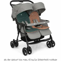 Geschwister- & Zwillingswagen Aire Twin mit Liegeposition inkl. Regenschutz & Wendesitzauflage - Pebble - Kollektion 2025