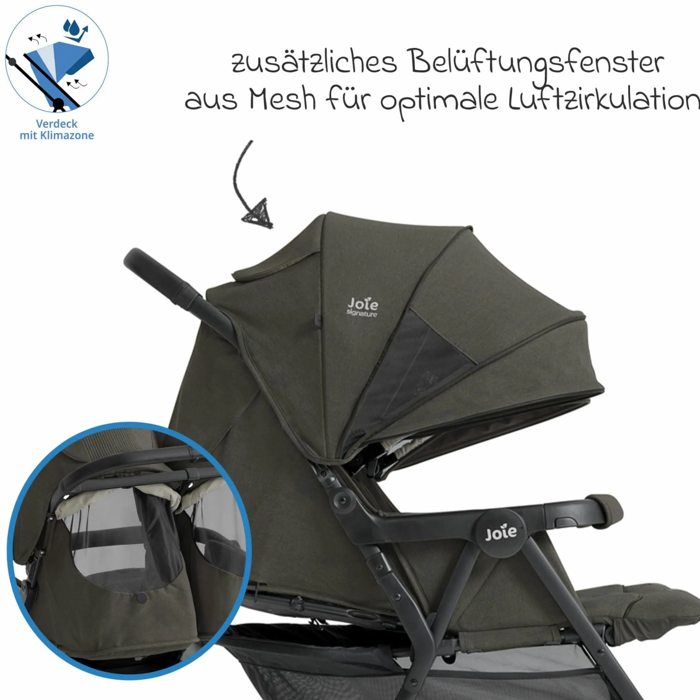 Geschwister- & Zwillingswagen Estrella bis 22 kg (je Sitz) inkl. Regenverdeck - Signature - Evergreen