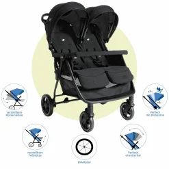 Geschwister- & Zwillingswagen Estrella bis 22 kg (je Sitz) inkl. Regenverdeck - Signature - Eclipse
