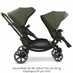 Geschwisterwagen & Zwillingskinderwagen Zoom 2 inkl. 2 Sportsitze, 2x Keilkissen & 2x Einlagen - Pure - Avocado - Kollektion 2025