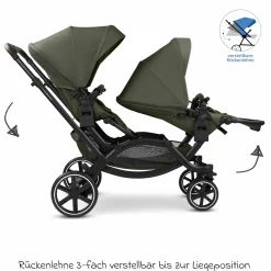 Geschwisterwagen & Zwillingskinderwagen Zoom 2 inkl. 2 Sportsitze, 2x Keilkissen & 2x Einlagen - Pure - Avocado - Kollektion 2025