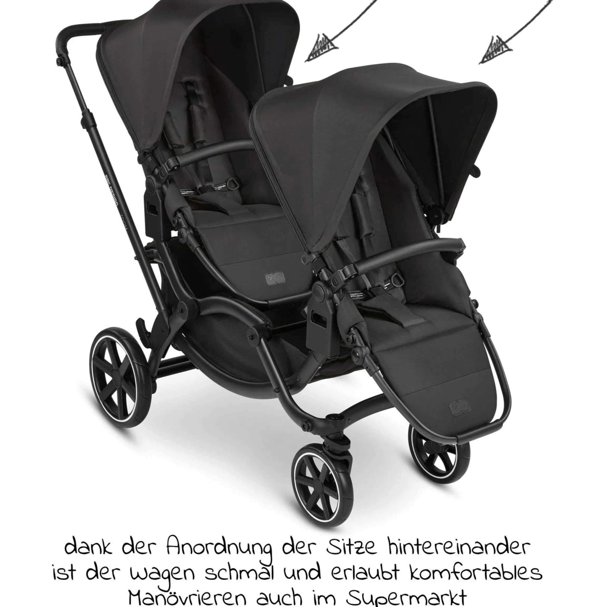 Geschwisterwagen & Zwillingskinderwagen Zoom inkl. 2 Sportsitzen und 2x Sitzkeil - Ink - Kollektion 2024