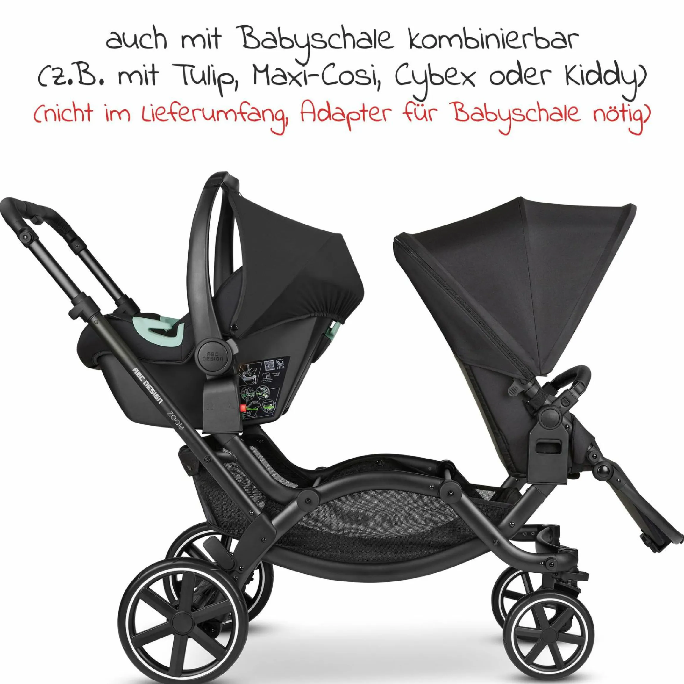 Geschwisterwagen & Zwillingskinderwagen Zoom inkl. 2 Sportsitzen und 2x Sitzkeil - Ink - Kollektion 2024