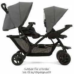 Geschwisterwagen Stadium Duo mit 2x Snacktabletts & Rücksitz mit Liegeposition - Titanium - Kollektion 2025
