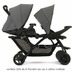 Geschwisterwagen Stadium Duo mit 2x Snacktabletts & Rücksitz mit Liegeposition - Titanium - Kollektion 2025