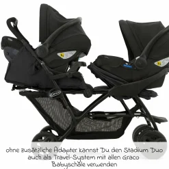 Geschwisterwagen Stadium Duo mit 2x Snacktabletts & Rücksitz mit Liegeposition - Titanium - Kollektion 2025