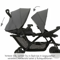 Geschwisterwagen Stadium Duo mit 2x Snacktabletts & Rücksitz mit Liegeposition - Titanium - Kollektion 2025