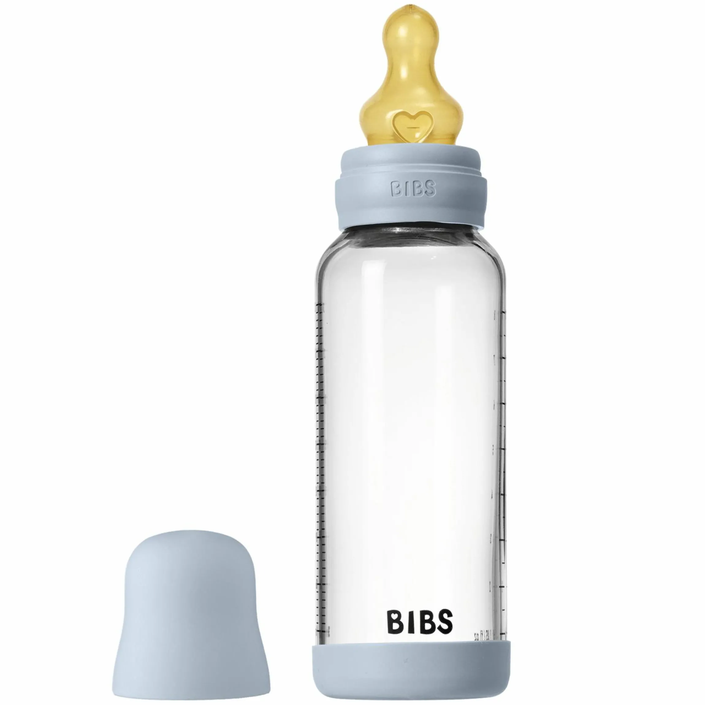 Glas-Flasche Baby Bottle Round 240 ml + Latex-Trinksauger mittlerer Nahrungsfluss - Baby Blue