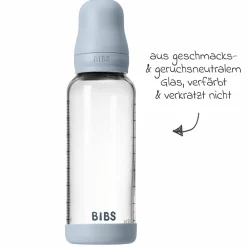 Glas-Flasche Baby Bottle Round 240 ml + Latex-Trinksauger mittlerer Nahrungsfluss - Baby Blue