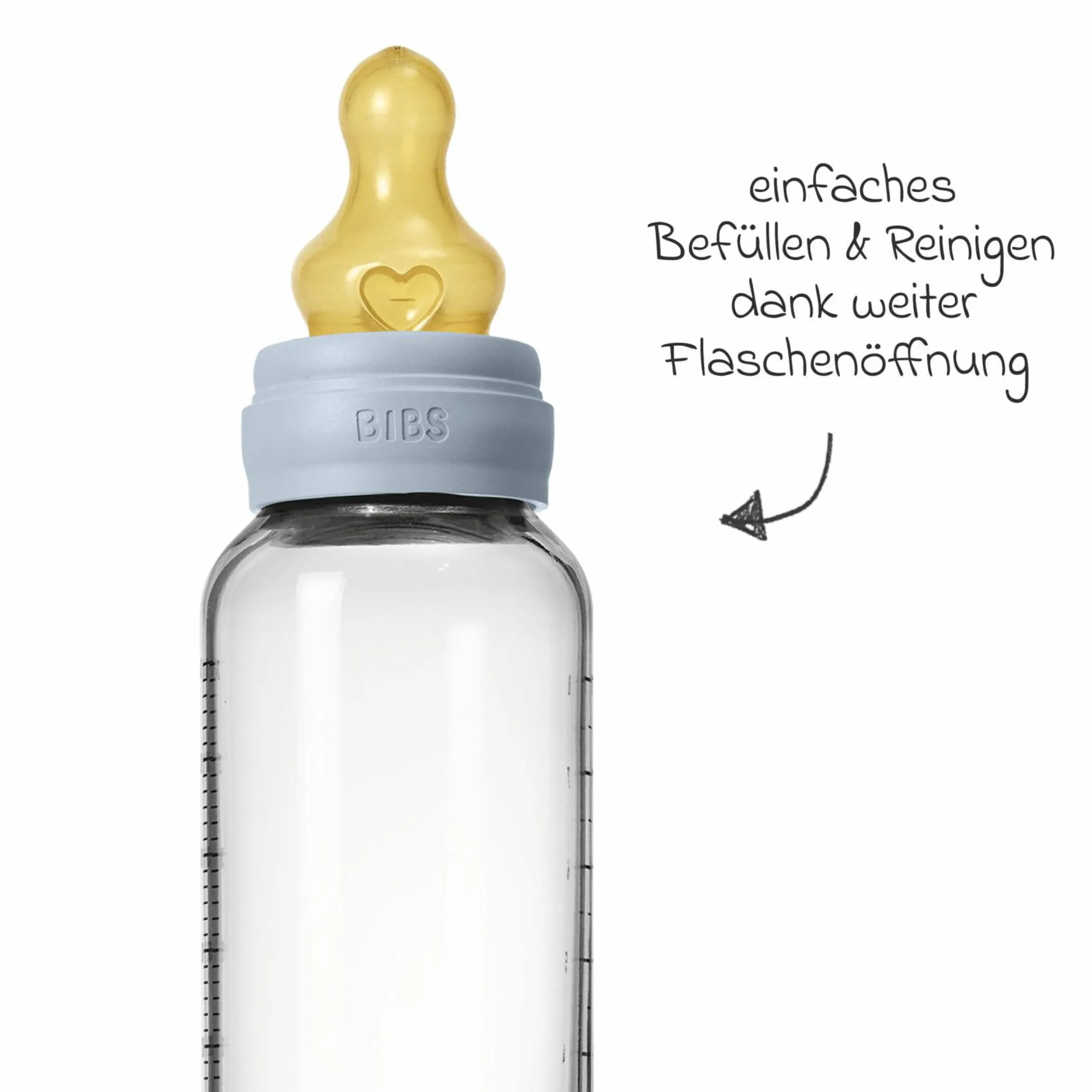 Glas-Flasche Baby Bottle Round 240 ml + Latex-Trinksauger mittlerer Nahrungsfluss - Baby Blue
